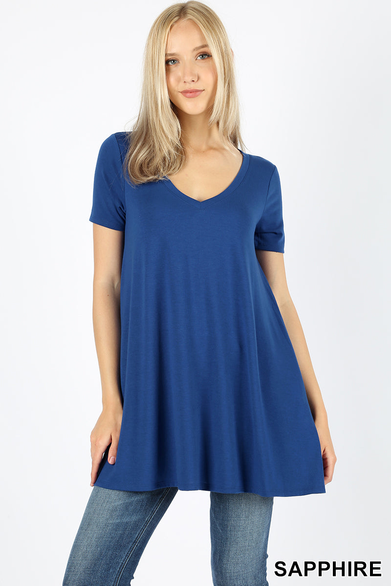 4796 1/4S V Neck Flared TOP w/ Pockets in SAPPHIRE