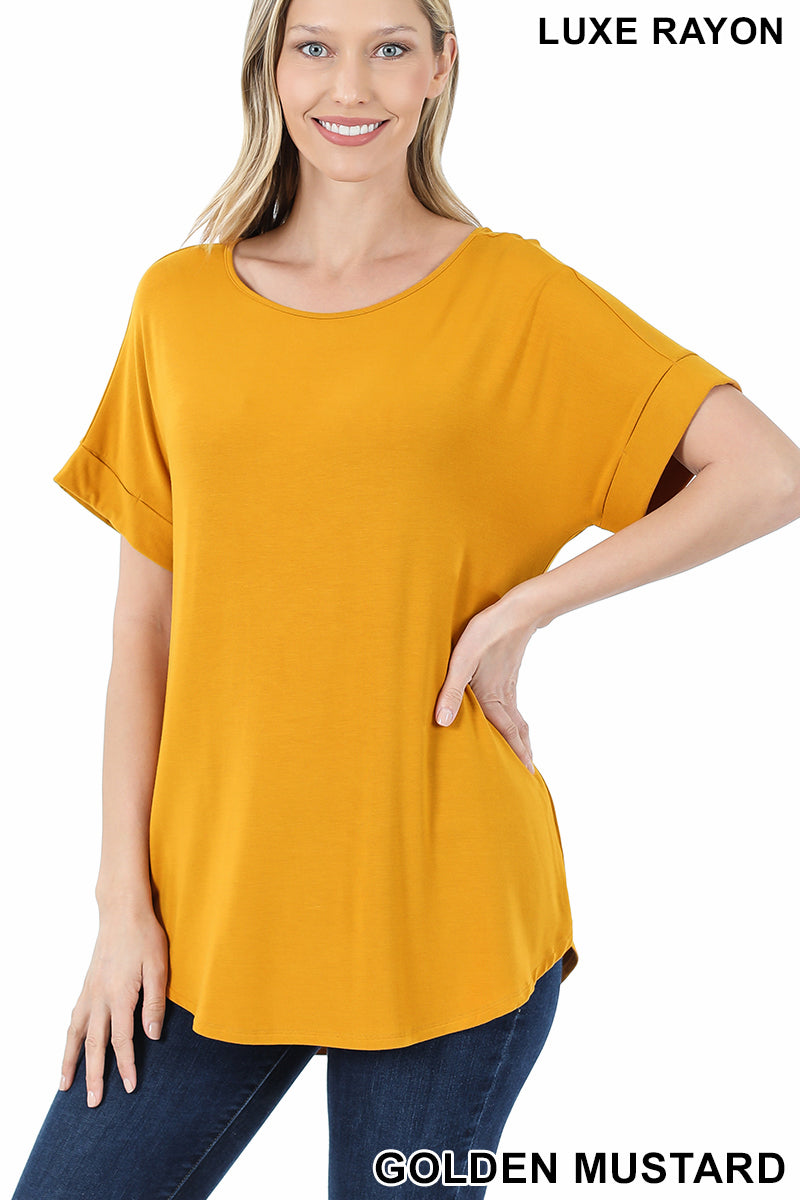 4901 1/4S Cuffed B Neck Round Hem TOP in GOLDEN MUSTARD