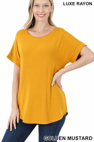 4901 1/4S Cuffed B Neck Round Hem TOP in GOLDEN MUSTARD