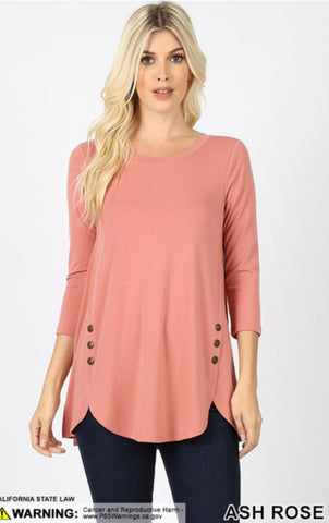 5326 3/4S Dolphin Hem w/ Side Button TOP in ASH ROSE