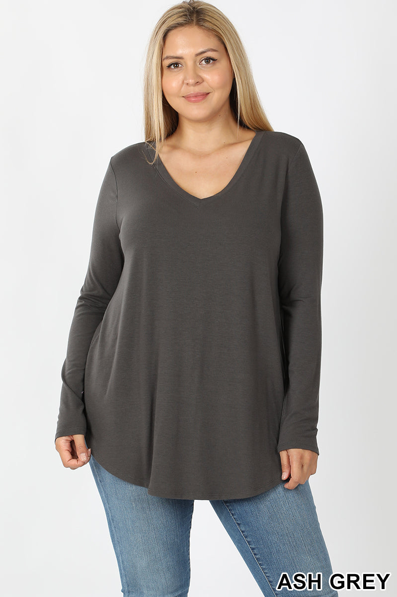 50001 4/4S V Neck Round Hem TOP in ASH GREY