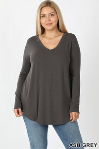 50001 4/4S V Neck Round Hem TOP in ASH GREY