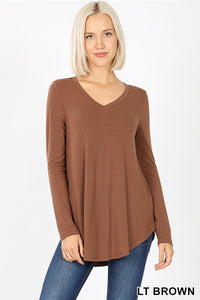 50003 4/4S V Neck Round Hem TOP in LT BROWN