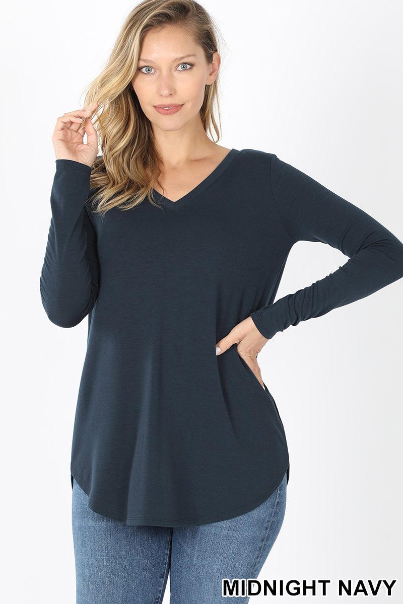 50004 4/4S V Neck Round Hem TOP in MIDNIGHT NAVY