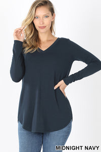 50004 4/4S V Neck Round Hem TOP in MIDNIGHT NAVY