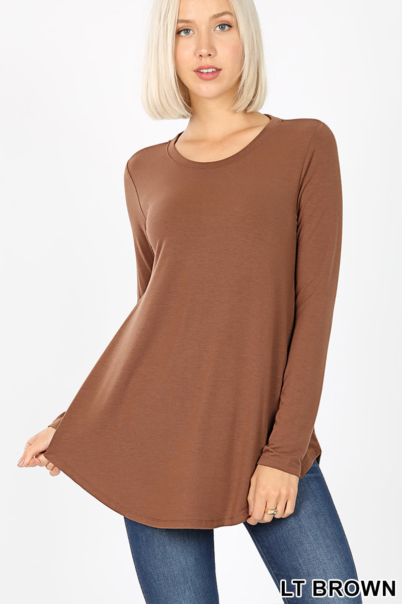 50010 4/4S Round Neck & Hem TOP in LT BROWN