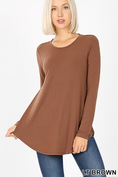 50010 4/4S Round Neck & Hem TOP in LT BROWN