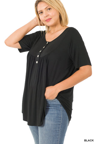 50012 4/4S Luxe Yoke Neck Henley TOP in BLACK JV-C38C