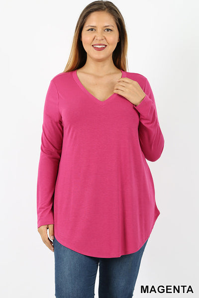 50019 4/4S V Neck Round Hem TOP in MAGENTA JV-N77C