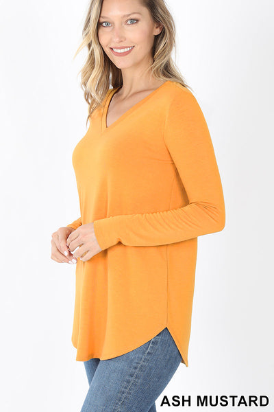 50020 4/4S V Neck Round Hem TOP in ASH MUSTARD JV-N72C