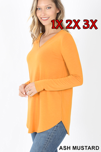 50020 4/4S V Neck Round Hem TOP in ASH MUSTARD JV-N72C
