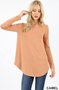 5214 4/4S Round Neck & Hem TOP in CAMEL JV-K27B
