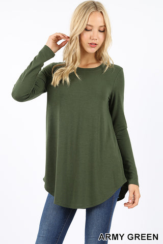 5309 4/4S Round Neck & Hem TOP in ARMY GREEN