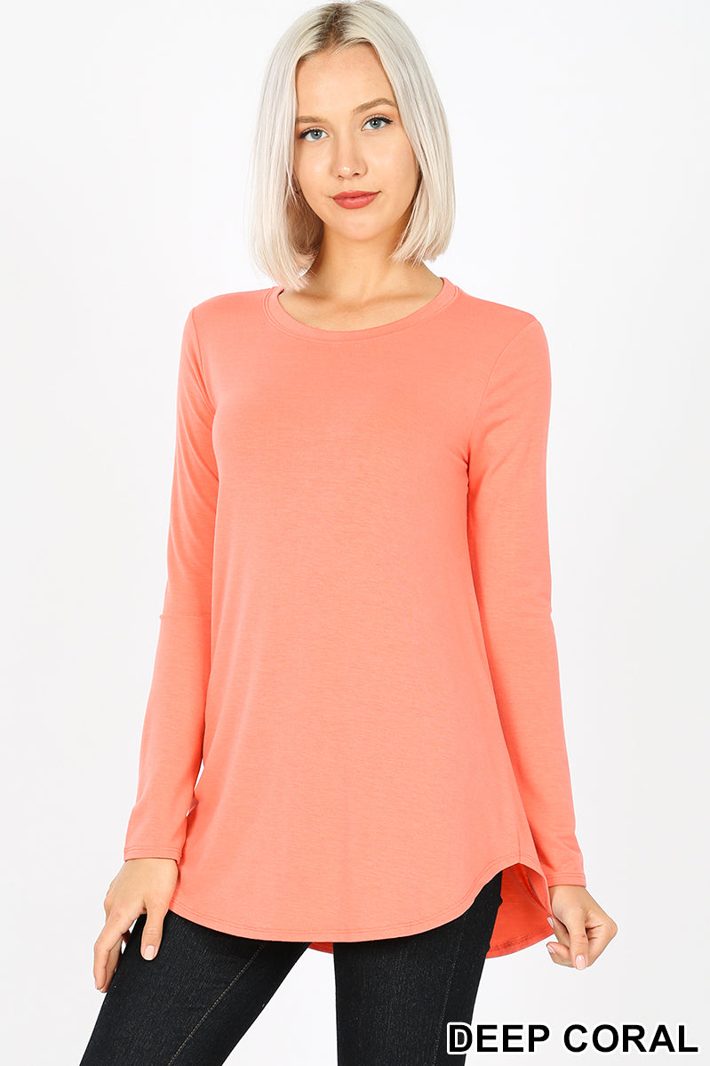 5312 4/4S Round Neck & Hem TOP in DEEP CORAL