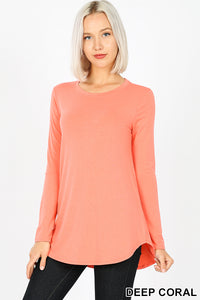 5312 4/4S Round Neck & Hem TOP in DEEP CORAL