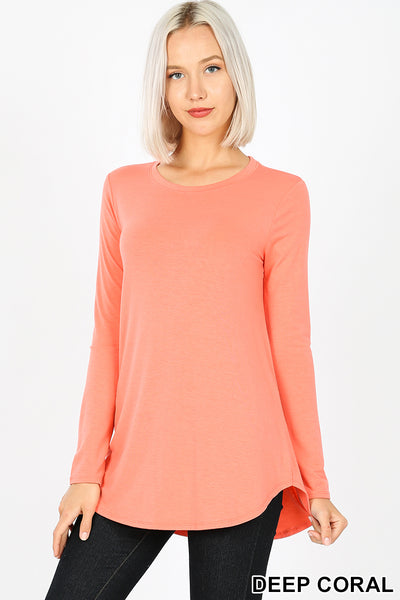 5312 4/4S Round Neck & Hem TOP in DEEP CORAL