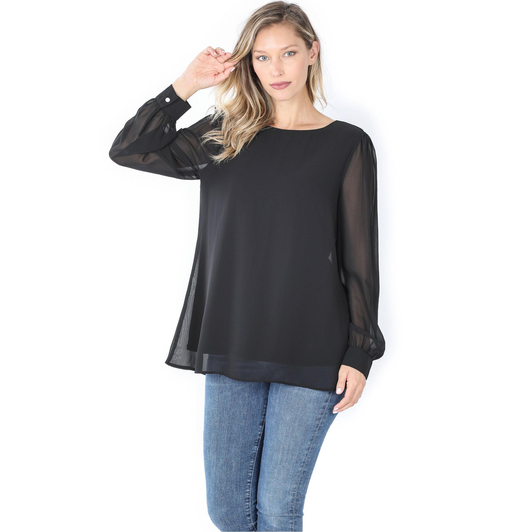 5593 4/4S Chiffon Lined TOP in BLACK JV-AA5C