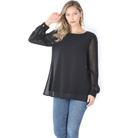 5593 4/4S Chiffon Lined TOP in BLACK JV-AA5C