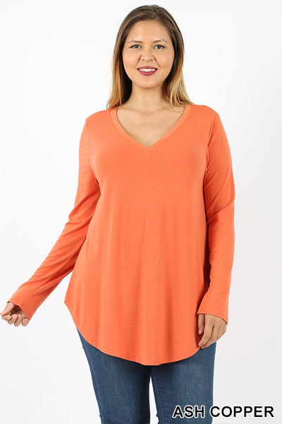 5682 4/4S V Neck Round Hem TOP in ASH COPPER JV-KO