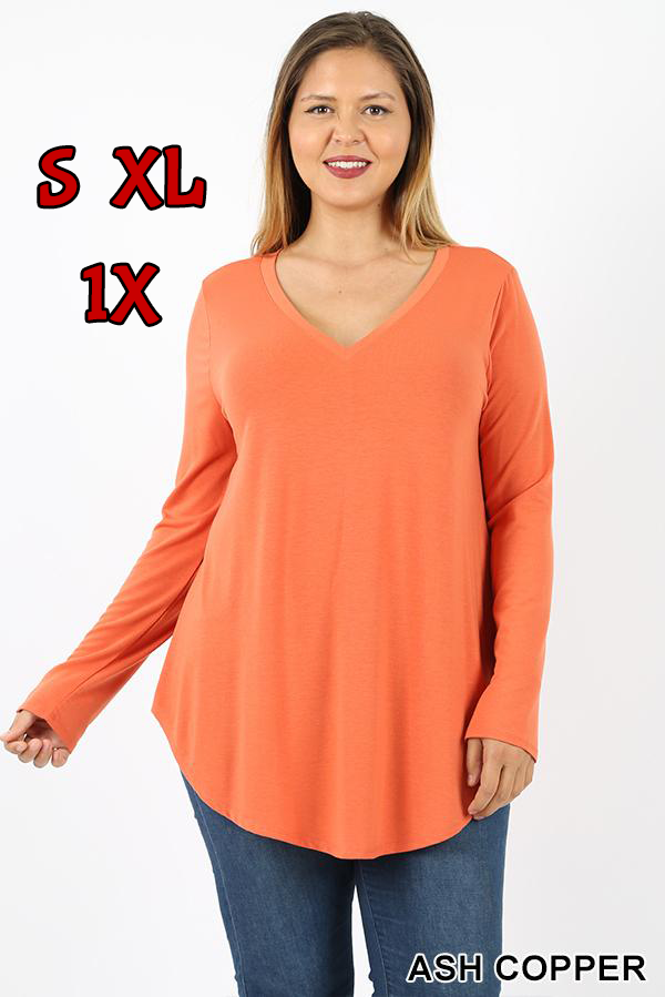 5682 4/4S V Neck Round Hem TOP in ASH COPPER JV-KO