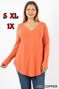 5682 4/4S V Neck Round Hem TOP in ASH COPPER JV-KO