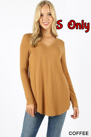 5685 4/4S V Neck Round Hem TOP in COFFEE JV-KO