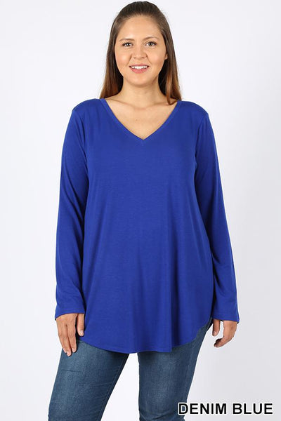 5686 4/4S V Neck Round Hem TOP in DENIM BLUE JV-HB7B G