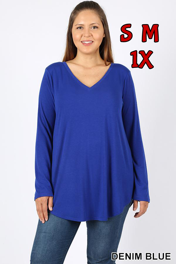 5686 4/4S V Neck Round Hem TOP in DENIM BLUE JV-HB7B G