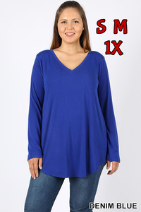 5686 4/4S V Neck Round Hem TOP in DENIM BLUE JV-HB7B G