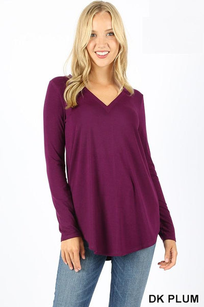 5687 4/4S V Neck Round Hem TOP in DK PLUM JV-HA22B G