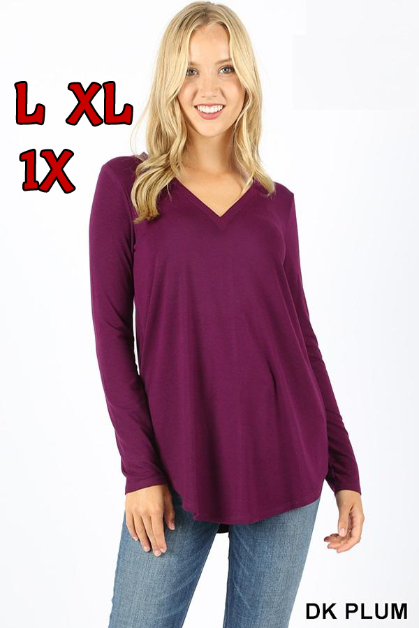 5687 4/4S V Neck Round Hem TOP in DK PLUM JV-HA22B G