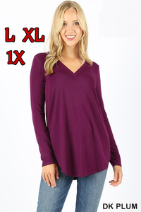 5687 4/4S V Neck Round Hem TOP in DK PLUM JV-HA22B G