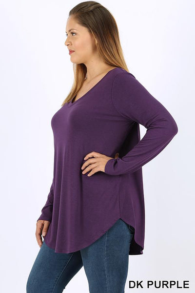 5688 4/4S V Neck Round Hem TOP in DK PURPLE JV-J27C