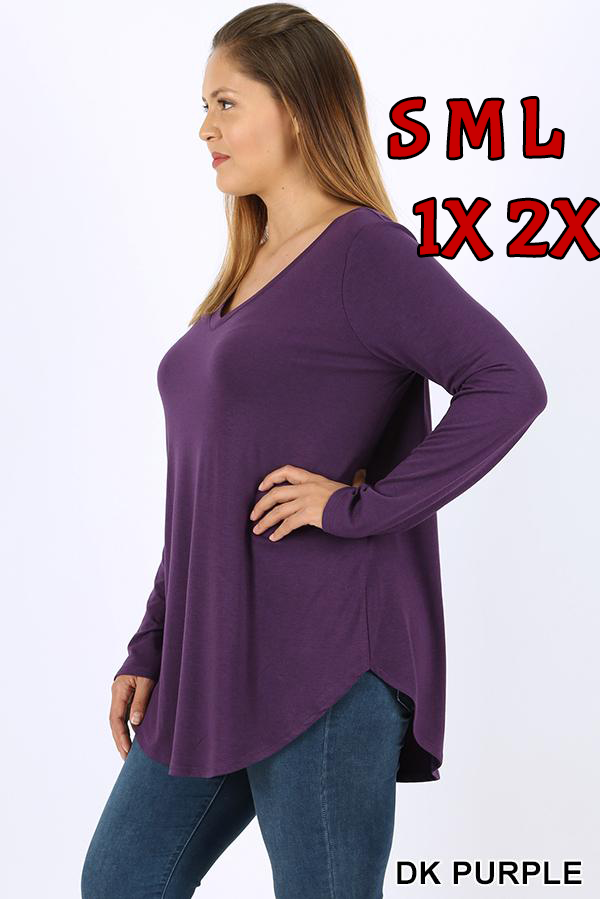 5688 4/4S V Neck Round Hem TOP in DK PURPLE JV-J27C