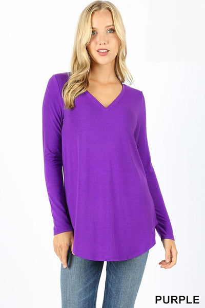 5691 4/4S V Neck Round Hem TOP in PURPLE JV-H23A