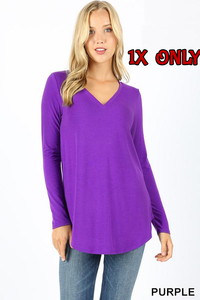 5691 4/4S V Neck Round Hem TOP in PURPLE JV-H23A
