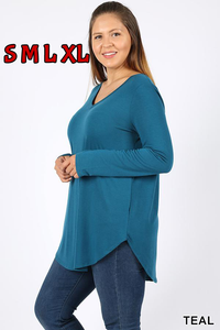 5692 4/4S V Neck Round Hem TOP in TEAL JV-B33A