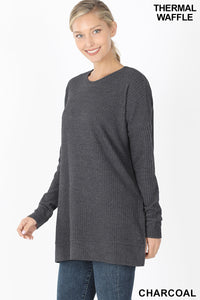 5885 4/4S Thermal Waffle R Neck SWEATERS in CHARCOAL