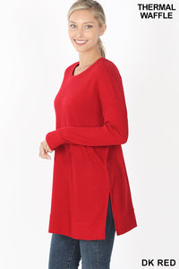5888 4/4S Thermal Waffle R Neck SWEATERS in DK RED