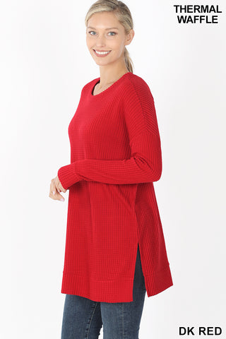 5888 4/4S Thermal Waffle R Neck SWEATERS in DK RED