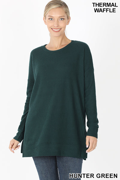 5890 4/4S Thermal Waffle R Neck SWEATERS in HUNTER GREEN
