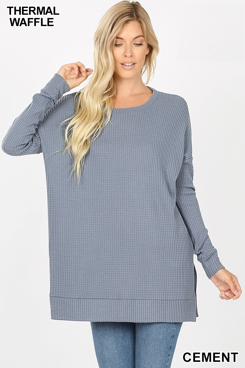 5892 4/4S Thermal Waffle R Neck SWEATERS in CEMENT