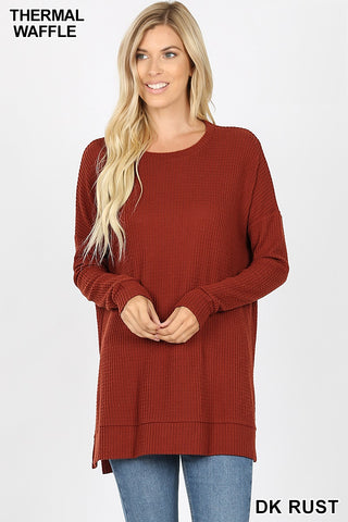 5895 4/4S Thermal Waffle R Neck SWEATERS in DK RUST