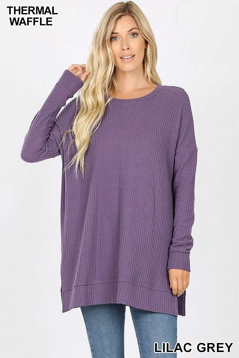5897 4/4S Thermal Waffle R Neck SWEATERS in LILAC GREY