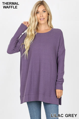 5897 4/4S Thermal Waffle R Neck SWEATERS in LILAC GREY