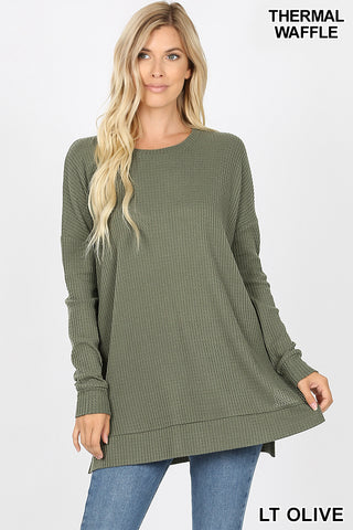 5898 4/4S Thermal Waffle R Neck SWEATERS in LT OLIVE