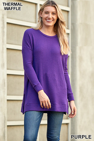 5899 4/4S Thermal Waffle R Neck SWEATERS in PURPLE