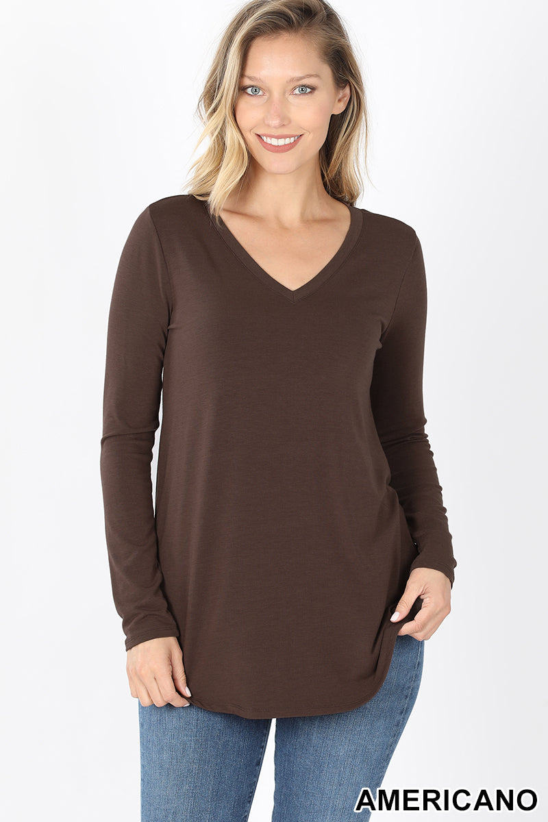 5902 4/4S V Neck Round Hem TOP in AMERICANO
