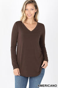 5902 4/4S V Neck Round Hem TOP in AMERICANO