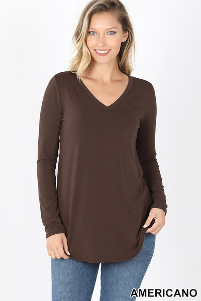 5902 4/4S V Neck Round Hem TOP in AMERICANO